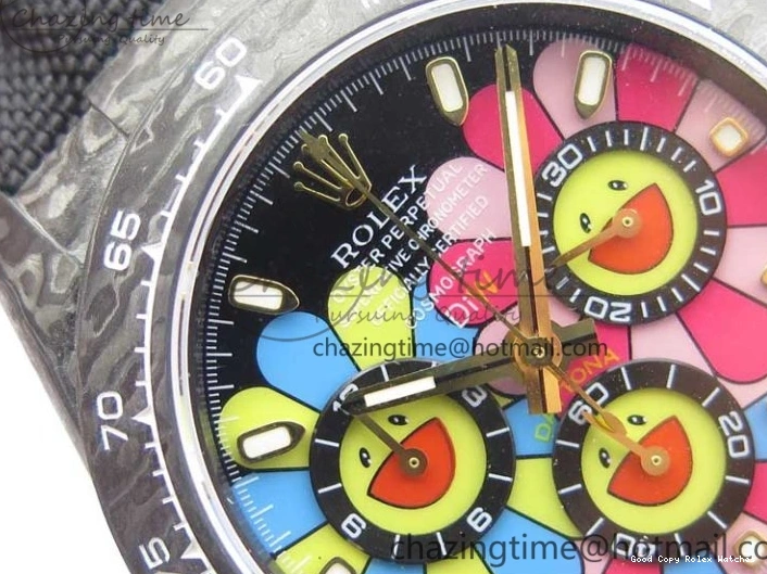 Good Copy Rolex Watches On Edition Carbon Black Strap Diw Dial Pink V Daytona EyeCatching A7750 Best WWF Nylon 2890 0111